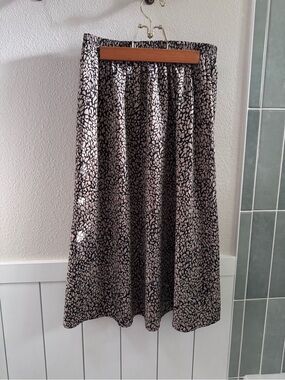 Women’s Black and Tan Animal Printed A-Line Midi Skirt
